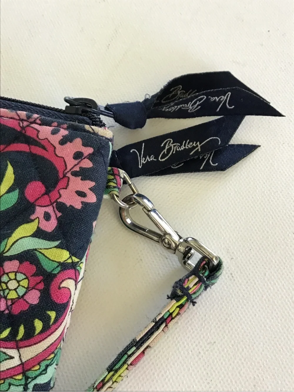 Vera Bradley Navy Paisley Floral Zip Wristlet